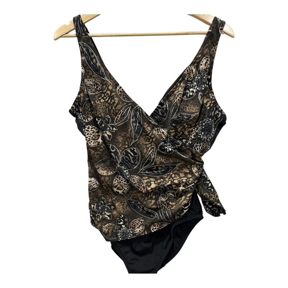 Longitude Swimsuit Womens 16‎ Animal Print Floral Ruched One Piece Beach Cruise - Picture 1 of 6